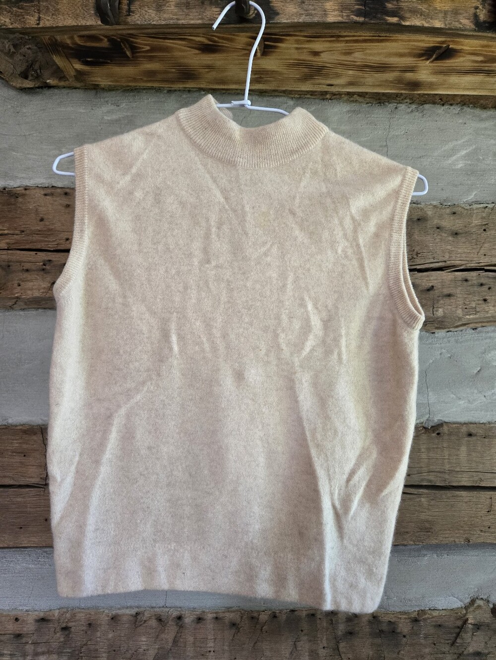 Vintage Mock Neck Cashmere Sweater Vest - Soft Beige